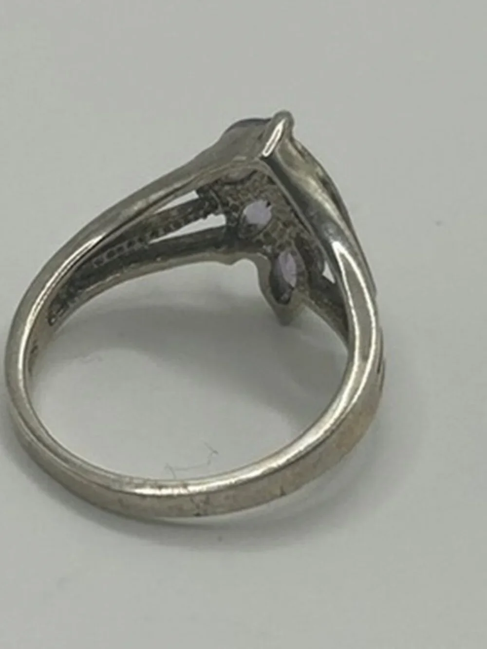 Vintage 925 Sterling Silver Marquise Amethyst Ring Womens Purple Stone Stamped